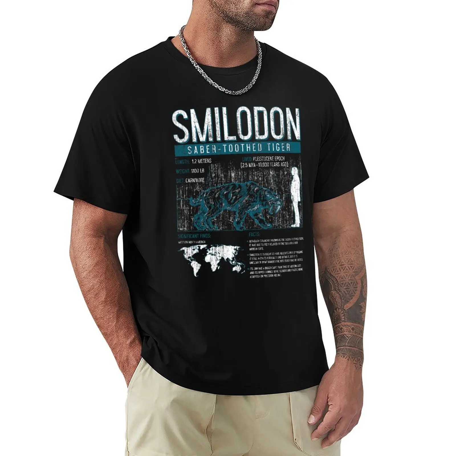 Smilodon - Saber-Toothed Tiger Dinosaur Science Facts T-Shirt g man t shirts for men T-Shirt