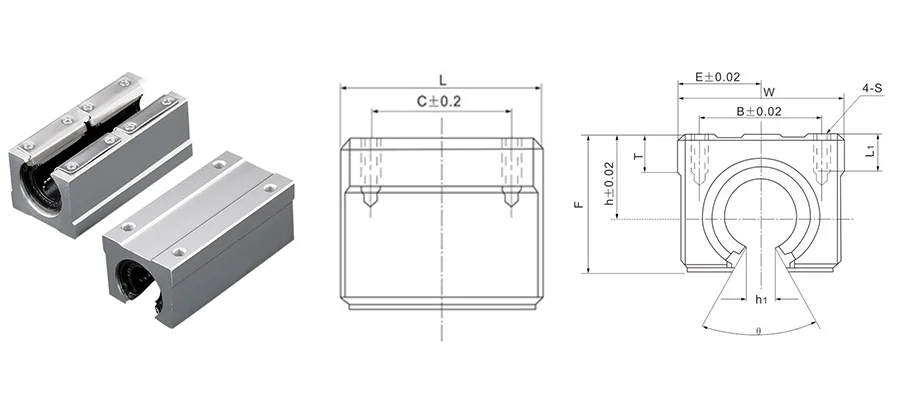 Optische Achse Offenes Lineares Gleitlager SBR12/16/20/25/30LUU Verlängerte Aluminiumlegierung Hochpräzise Austauschbar – Detail 1