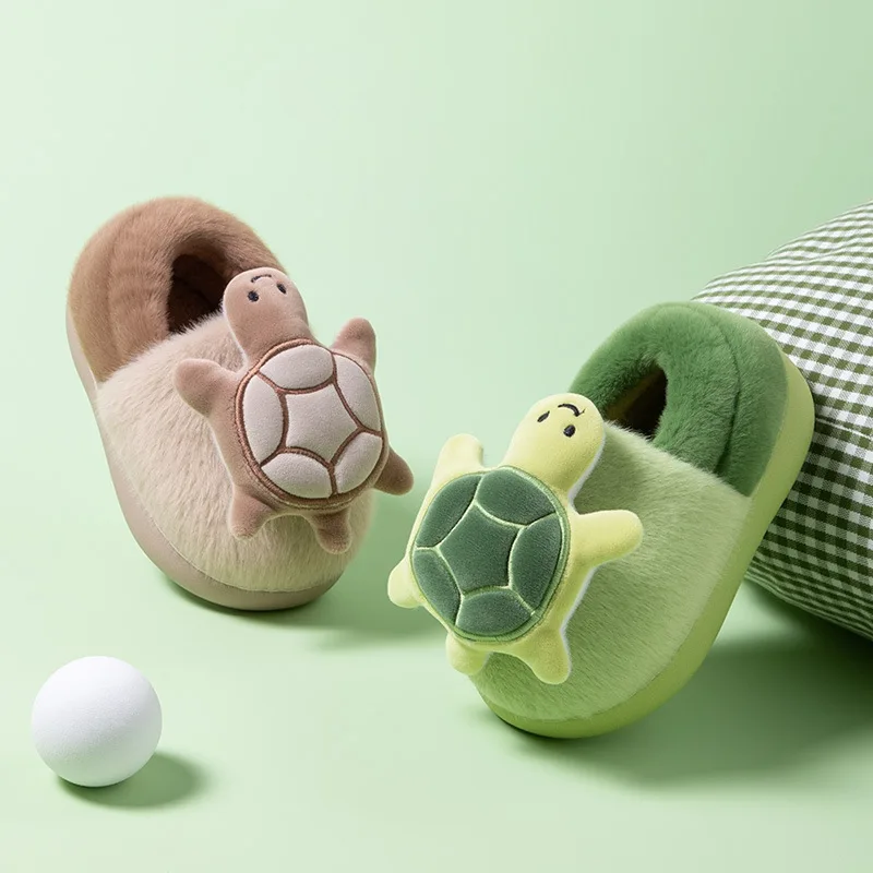 

New Fashion Kids Furry Turtle Shoes for Home Winter Warm Toddlers Girl Plush Slippers Cute Cartoon Children Causal Fur Slippers