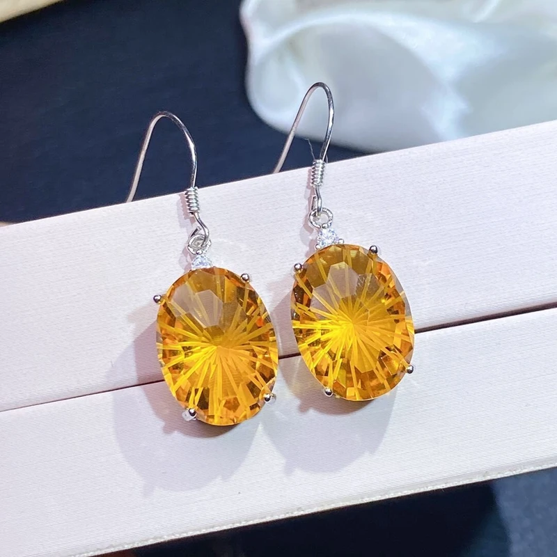 Large Natural Citrine Earrings Sterling Silver 925  Sales with Free Shipping Clearance Sale Earrings for Women