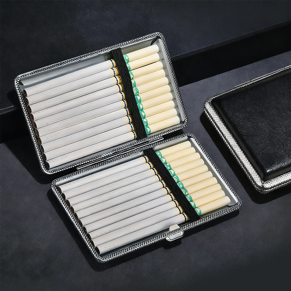 WITUSE WX Cigarette Case Brown Cigarette Box Case Holder Metal Leather Holds 12/14/18/20 Cigarettes