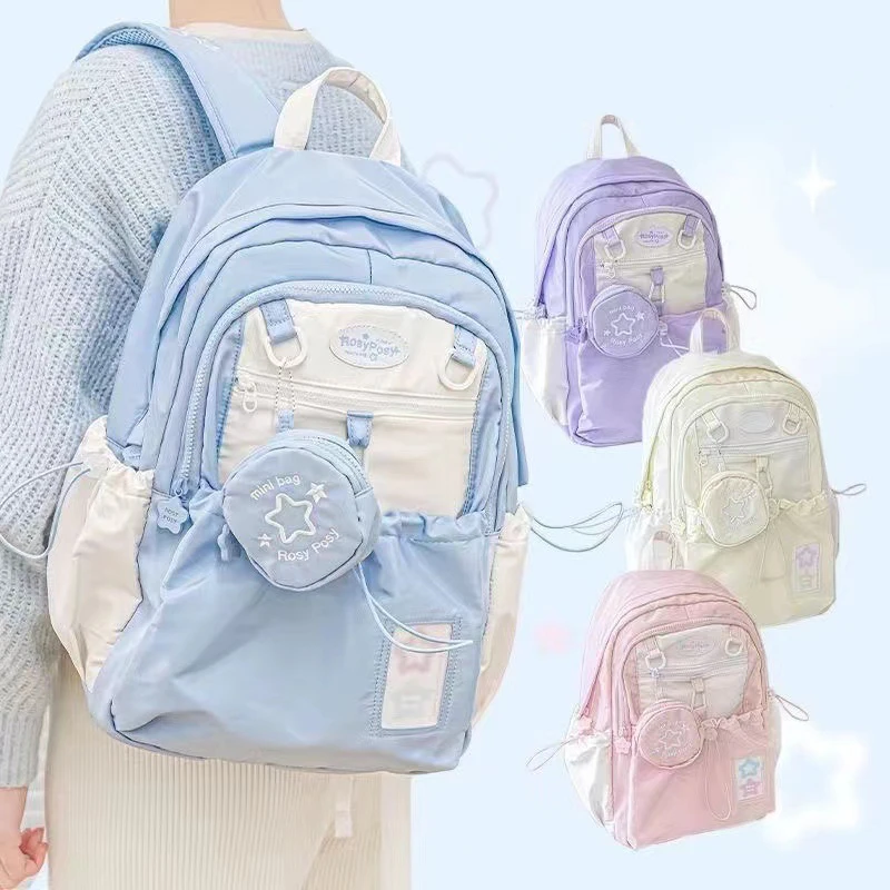 Mochila escolar grande con cordón para niña, bolso de hombro femenino de viaje coreano, Y2K, dulce y lindo para estudiante, nueva moda