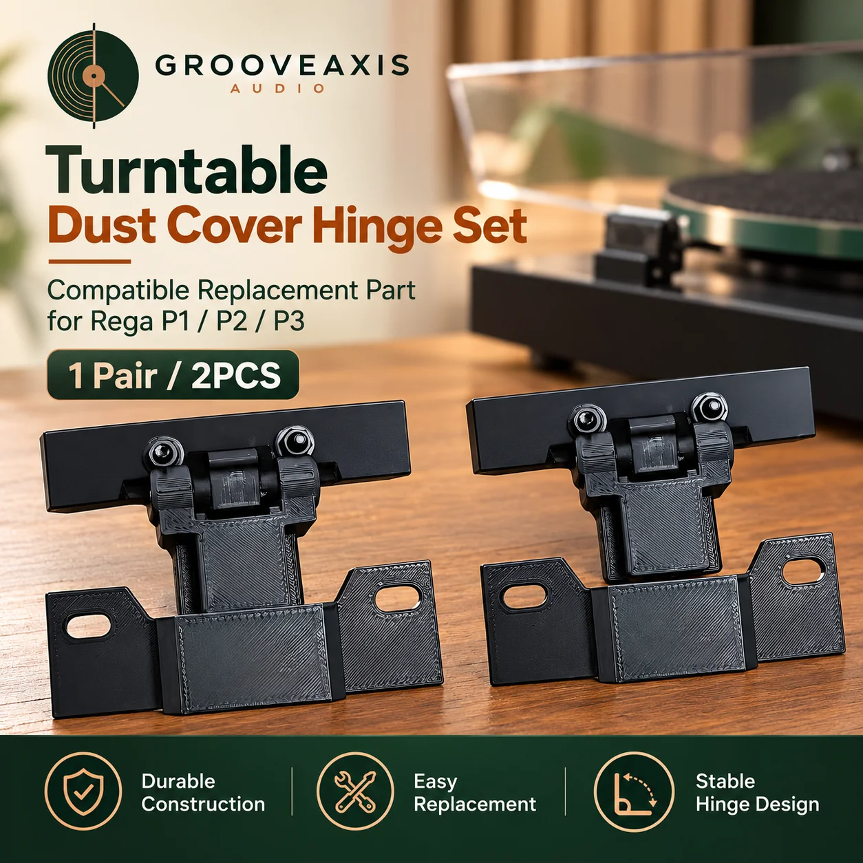 HiFi Turntable Hardware GROOVEAXIS Dust Cover Lid Hinges Pair Replacement Parts for Rega P1 P2 P3 Vinyl Record Player