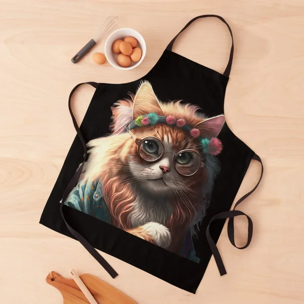 

Hippy cat Apron Kitchen Front waterproof for women restaurant accessories Professional Barber Apron