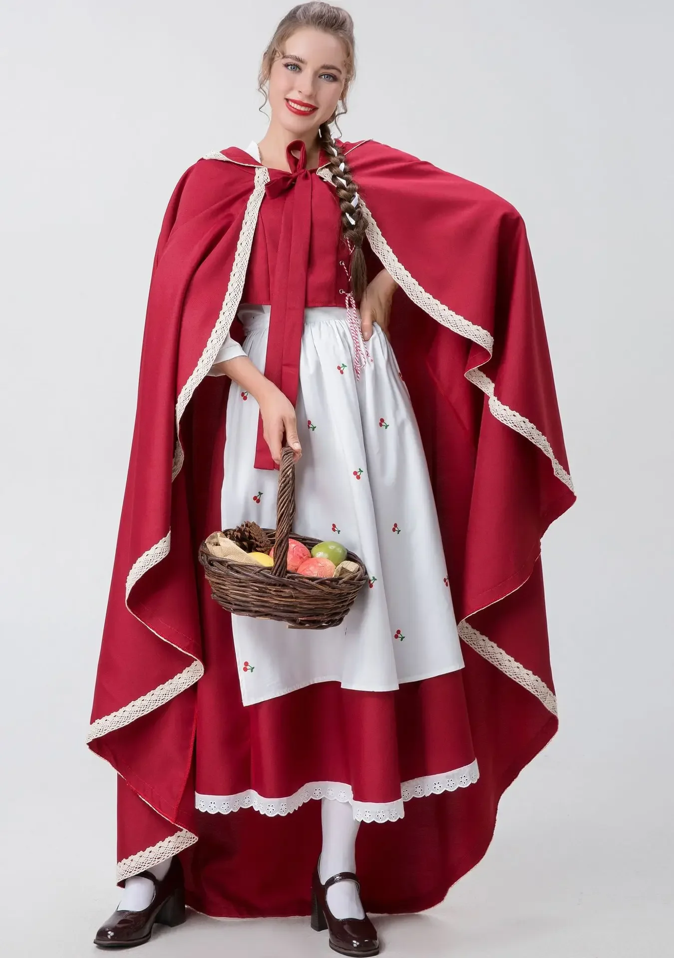 

Halloween Masquerade Fairy Tales Anime Little Red Riding Hood Costume Renaissance France Beer Maid Cosplay Party Dress