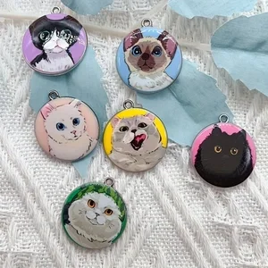 10 pièces de bijoux en émail en forme de chat de dessin animé, pour la fabrication de boucles d'oreilles, pendentifs, colliers, porte-clés, fournitures artisanales DIY