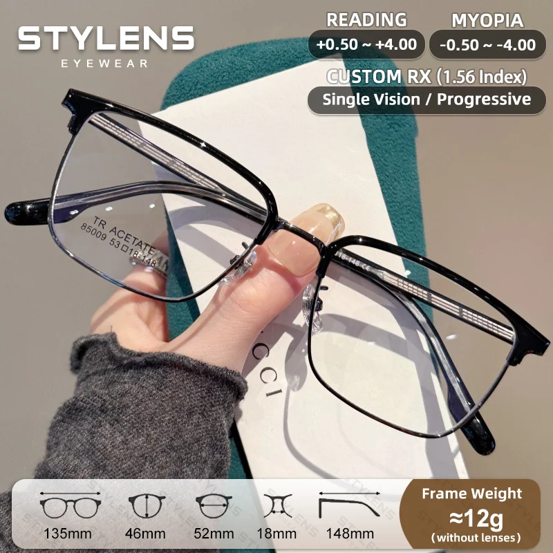 STYLENS New Browline Myopia Prescription Glasses Women Men Anti Blue Light Business Reading Glasses Custom Progressive Eyewear