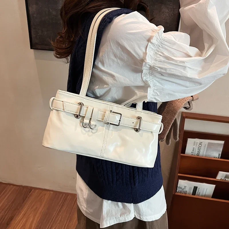 

LEFTSIDE Small Belt Design PU Leather Shoulder Bags Lady Underarm Bag for Women 2024 Designer Y2K Ladies Handbags and Purses