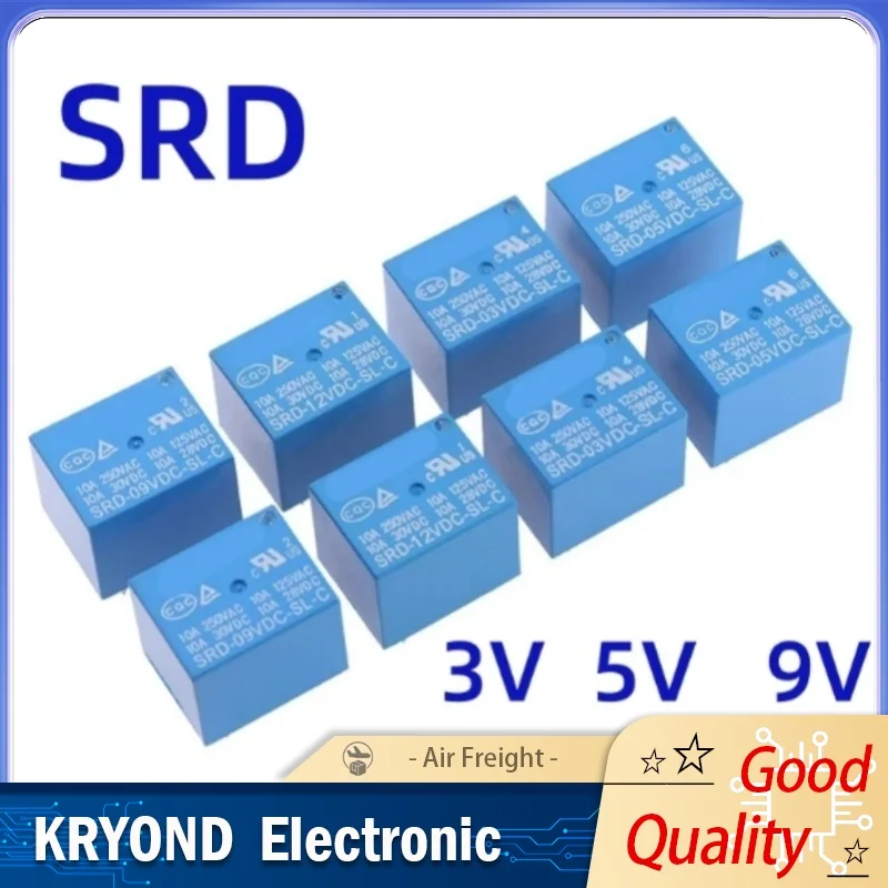 

Силовое реле серии SRD, 4-контактное, 5-контактное, печатная плата, тип 10 А, 3–48 В, для автомобильных и электронных управлений