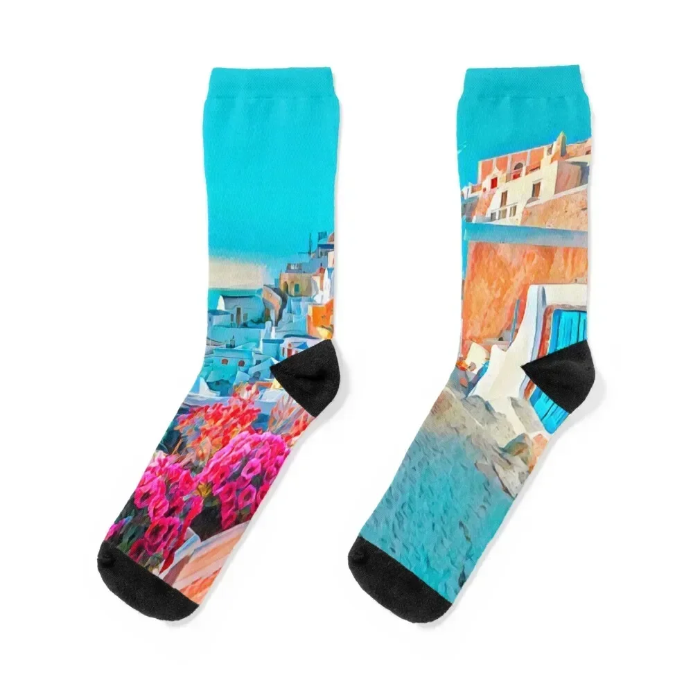 

Santorini Greece Socks FASHION Wholesale professional running New year's Socks For Women Men's