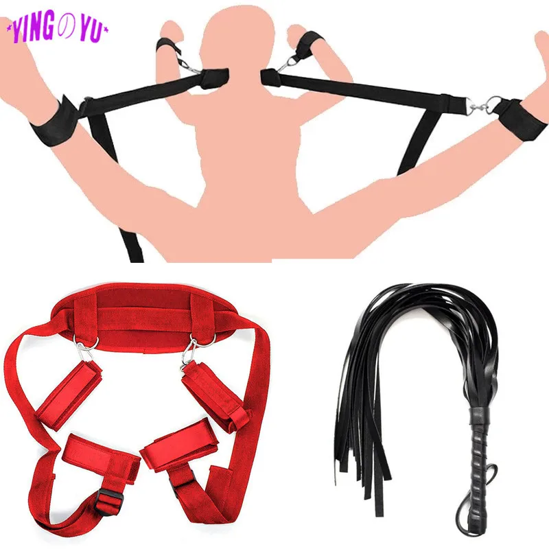 Nylon Open Leg BDSM Bondage Kit Restraints Soft Ankle Handcuffs Leather Whip 18 Adult Games Erotic Sex Toys For Couples Sex Shop