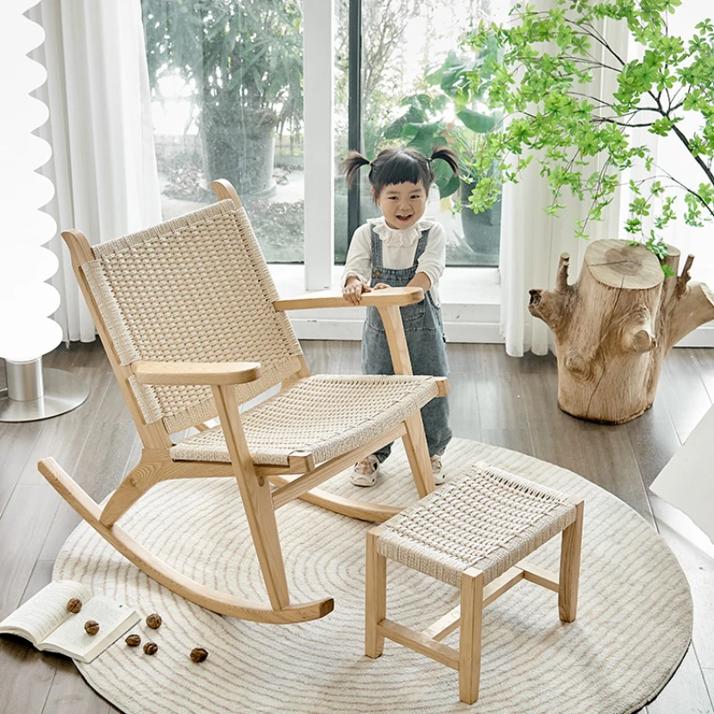 Surprise Silent Wind Solid Wood Vine Weaving Lazy Man Shake Chair Courtyard Leisure Lying Adult Cream Wind