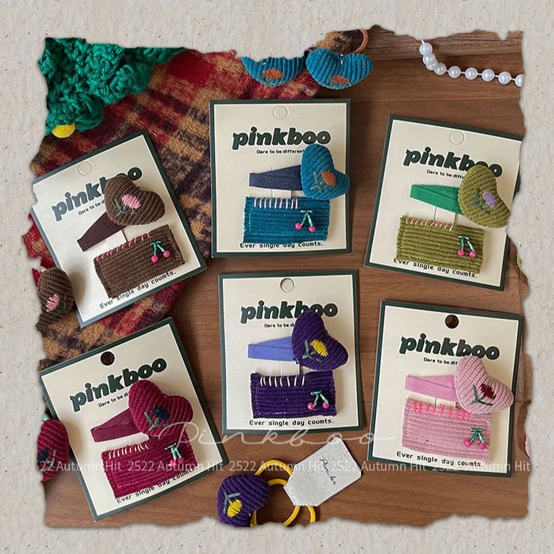 

Cute Kids Vintage Heart Flower Fabric Side Hair Clips Sweet Bang Barrettes Fringe Holders Toddler Daily Wear Headwear Gift