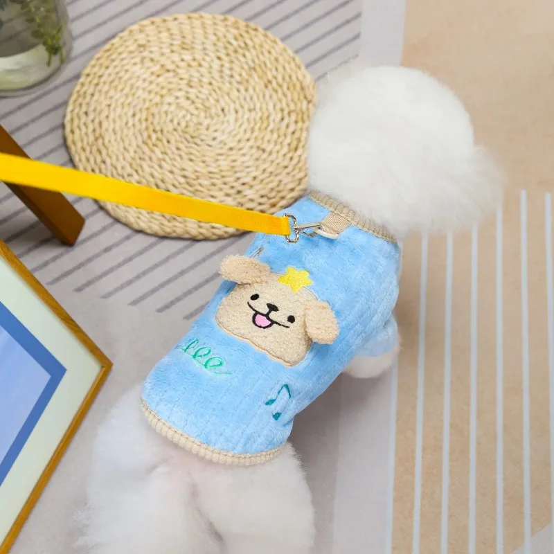 Pet Dog Plush Coat Pet Stripe Hoodie Small Cat Autumn/Winter Warm Teddy Dogs Two Leg Velvet Animal Puppy Clothing for Small Dogs