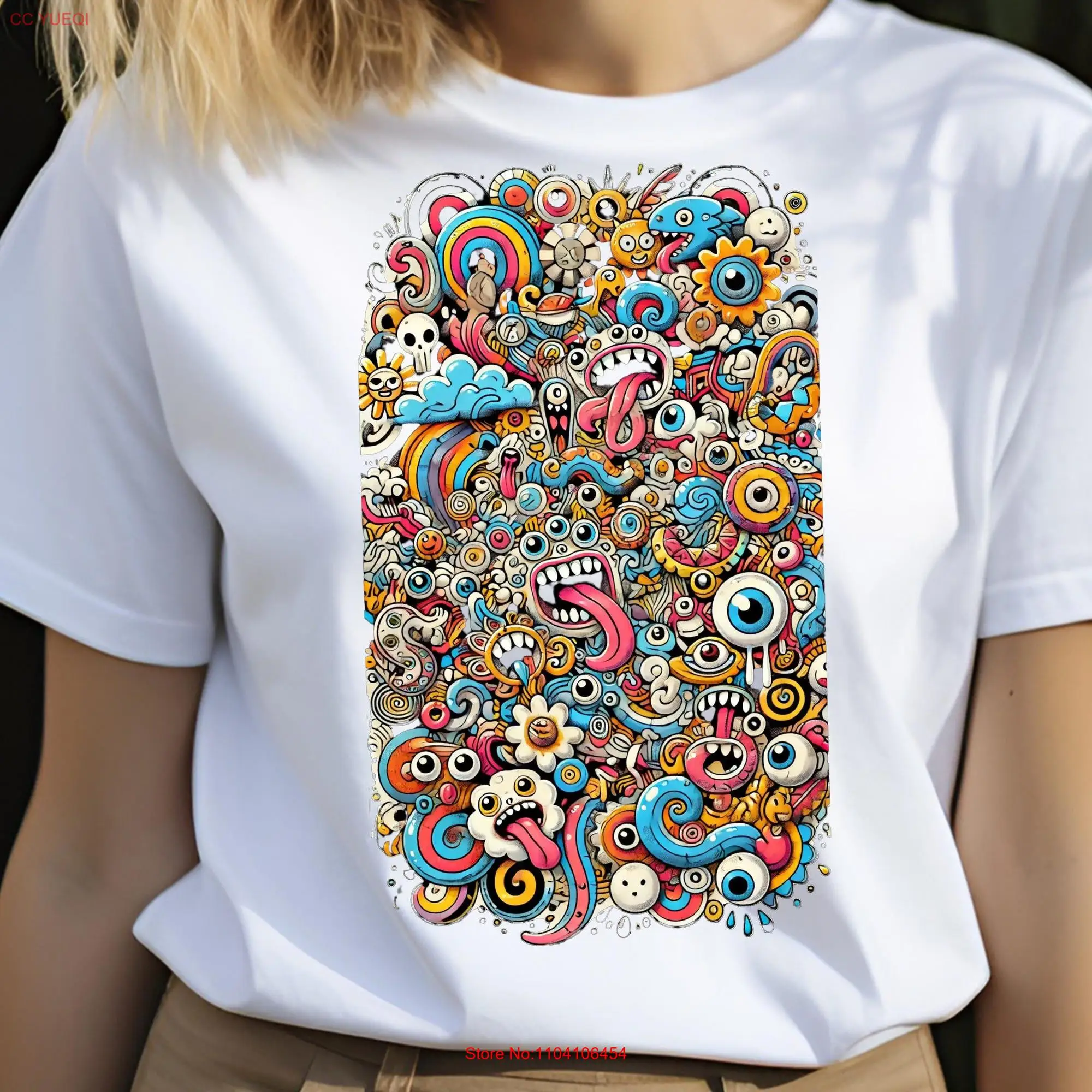 Camiseta Caos Carnaval Doodle Explosão Única ArT Diversão e Colorida Roupa Casual para Amantes Criativos