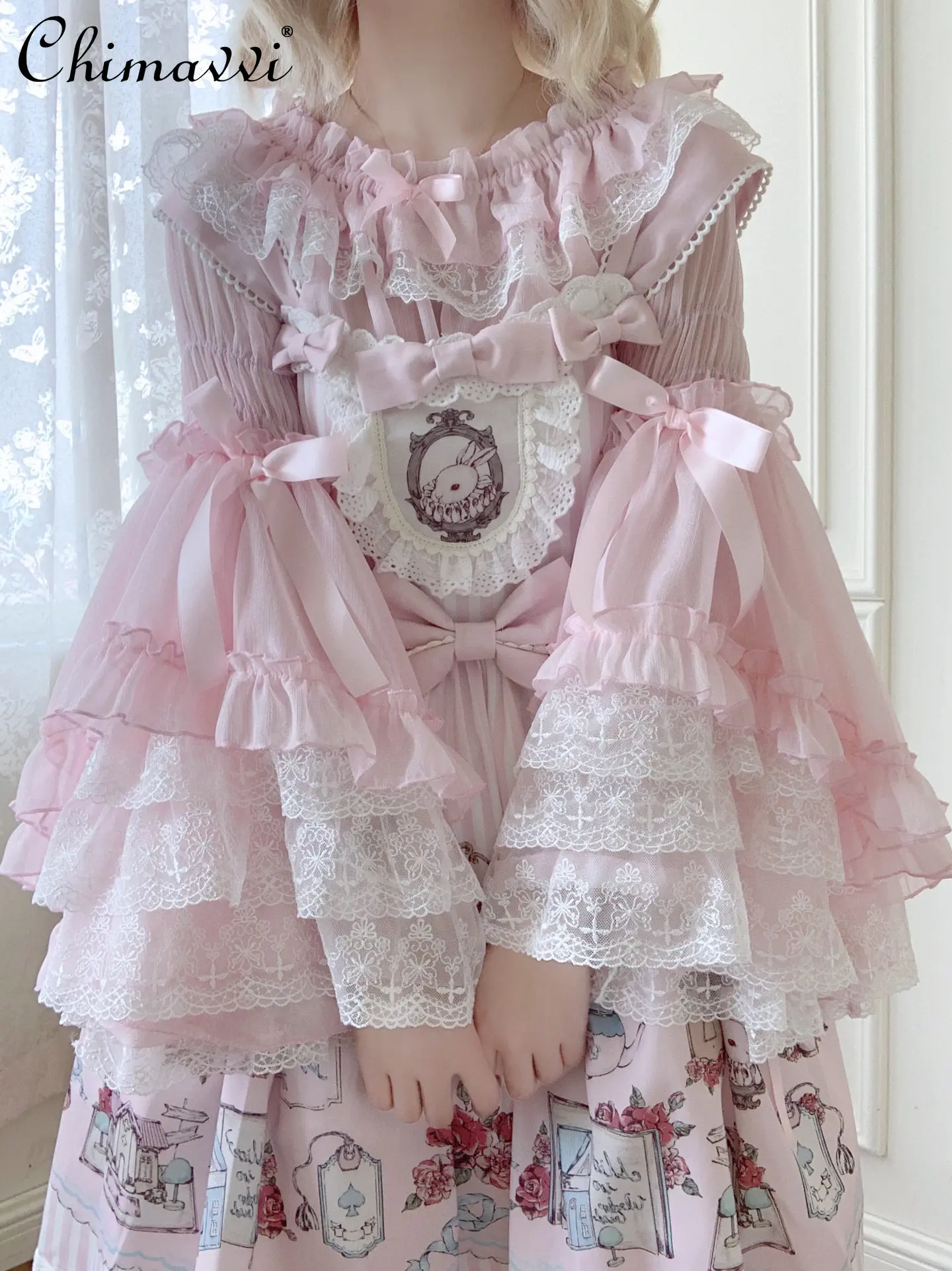 

Lolita Style Bell Sleeves Blouse 2026 Spring-summer New Sweet Super Fairy Princess Long-sleeved Short Off-shoulder Shirt Top