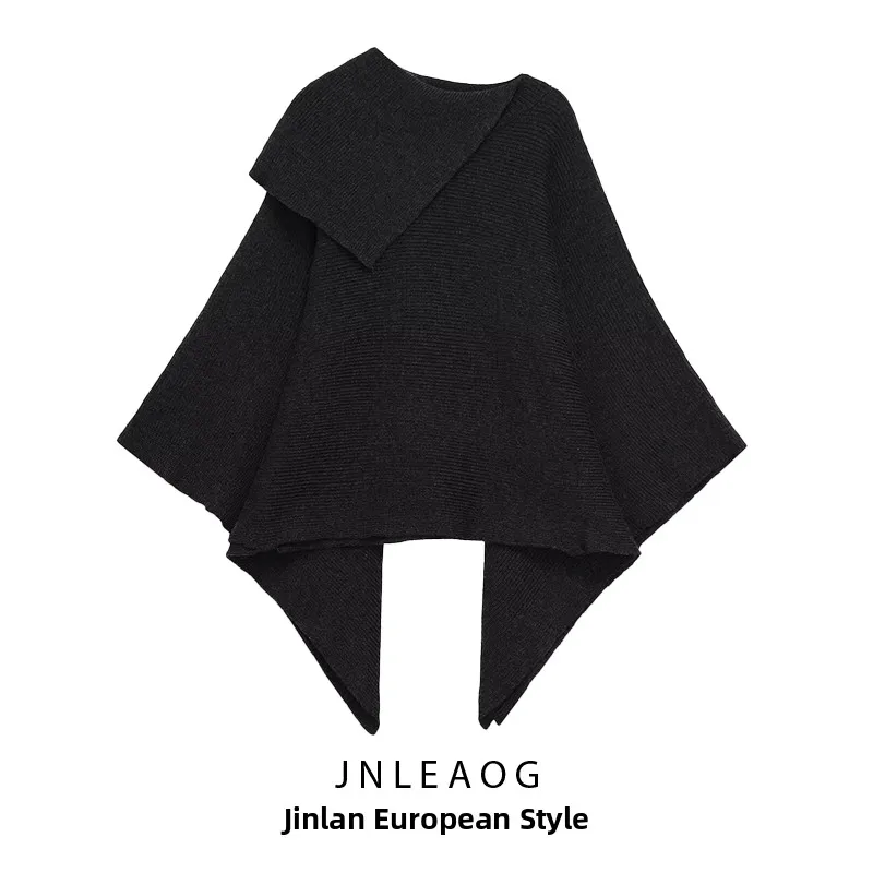 

Faionable Asymmetric Woolen Cloak Coat for Women Autumn New Sle JNLEAOG Windproof Loose Fit Polyester Fabric Ladies Jaet