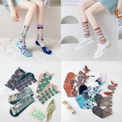 Summer socks women's socks French art stockings women's thin section AB asymmetric glass card silk tide socks in the tube socks