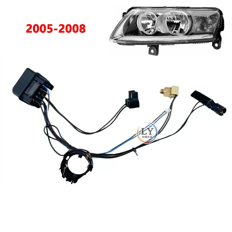 Fit 2005-2008 Audi A6 C6 Halogen Headlight Internal Wiring Harness Plug Connector Base Model Headlamp Wire Cable Assembly