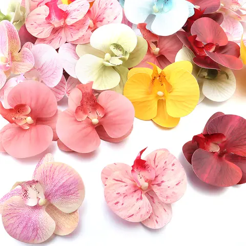 5/10Pcs 인공 호접란 3D 작은 나비 난초 가짜 꽃 홈 커튼 벽 웨딩 장식 축제 Diy 화환