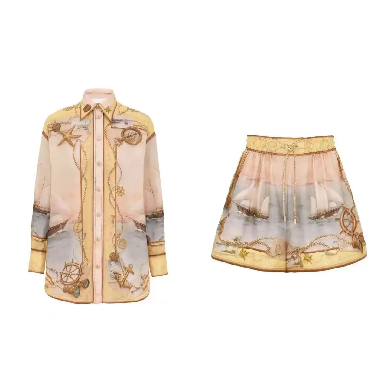 Ele 2025 Primavera Estate Mappa di navigazione Stampa Silk irt orts Set Leggero Lusso Feel Good Quali Faion da donna