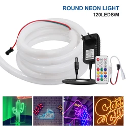 24V WS2811 adresowalne piksele LED neonowe paski pilot/Bluetooth/WiFi aplikacja Tuya inteligentny RGBIC wodoodporna elastyczna okrągła rurka lampa taśmowa