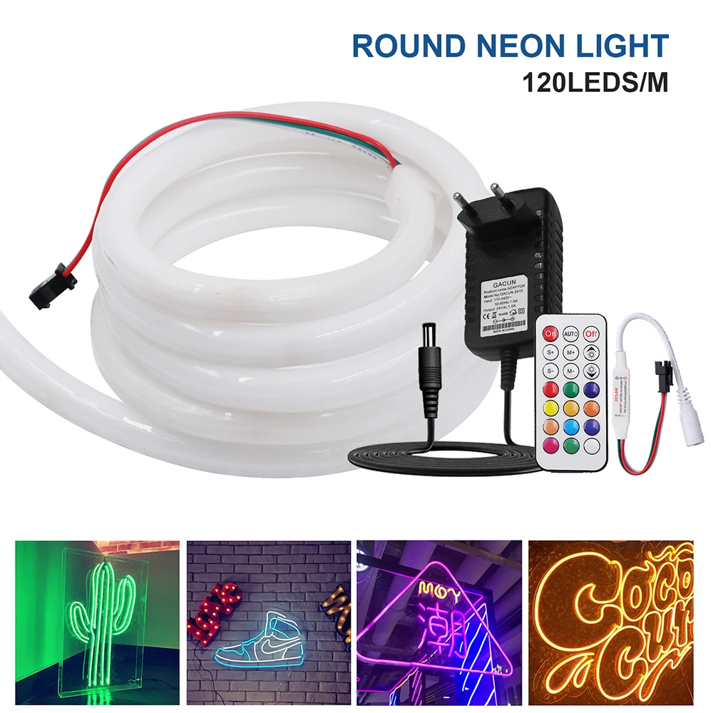 24V WS2811 Addressable Pixel LED Neon Strips Remote/Bluetooth/WiFi Tuya APP Smart RGBIC Waterproof Flexible Round Tube Tape Lamp