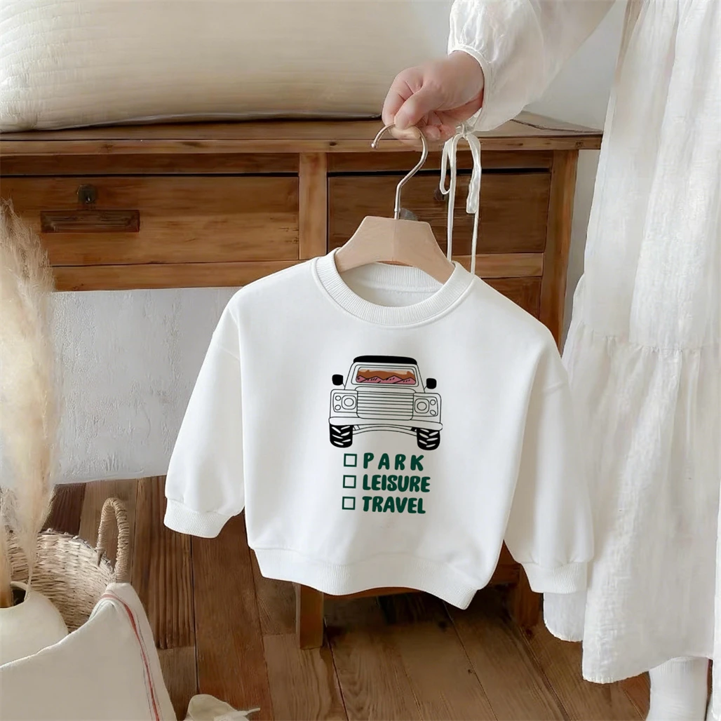 Little Car Print Hoodie Loose Casual Autumn Clothes Round Neck Pullovers New Design Tops Children's Simple Versatile Sweatshirt