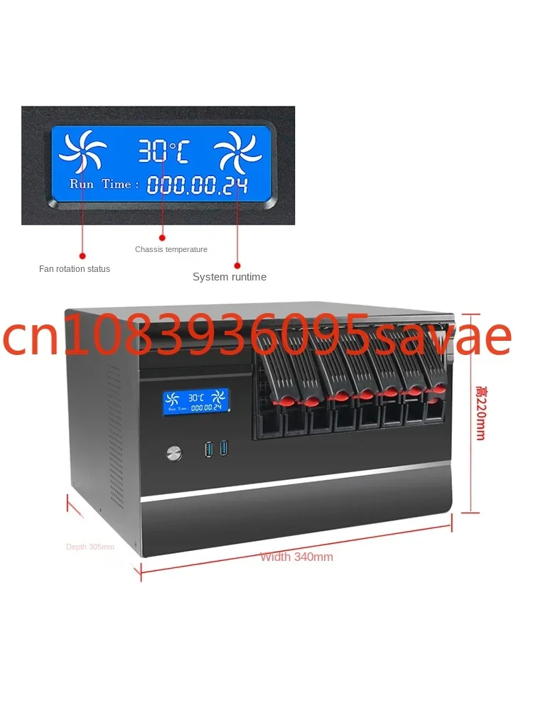 8-bay hot swappable NAS chassis, MATX motherboard full height card intelligent temperature control network storage server