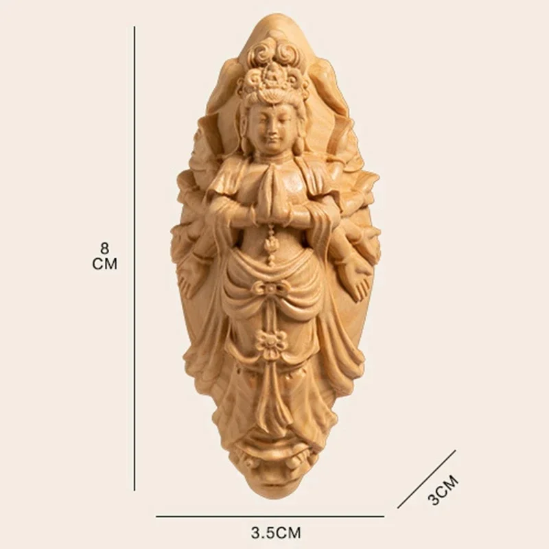 Thousand Hands Guanyin Bodhisattva Pendant Boxwood Wood Carving Men's Crafts Buddha Car Decorations