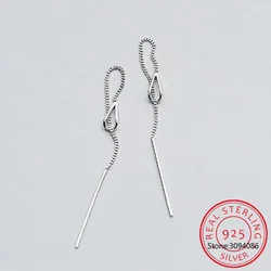 Real 925 Sterling Silver Stick Box Chain Linked Drop Earrings For Women Fashion Wedding Party Fine Jewelry DA2751