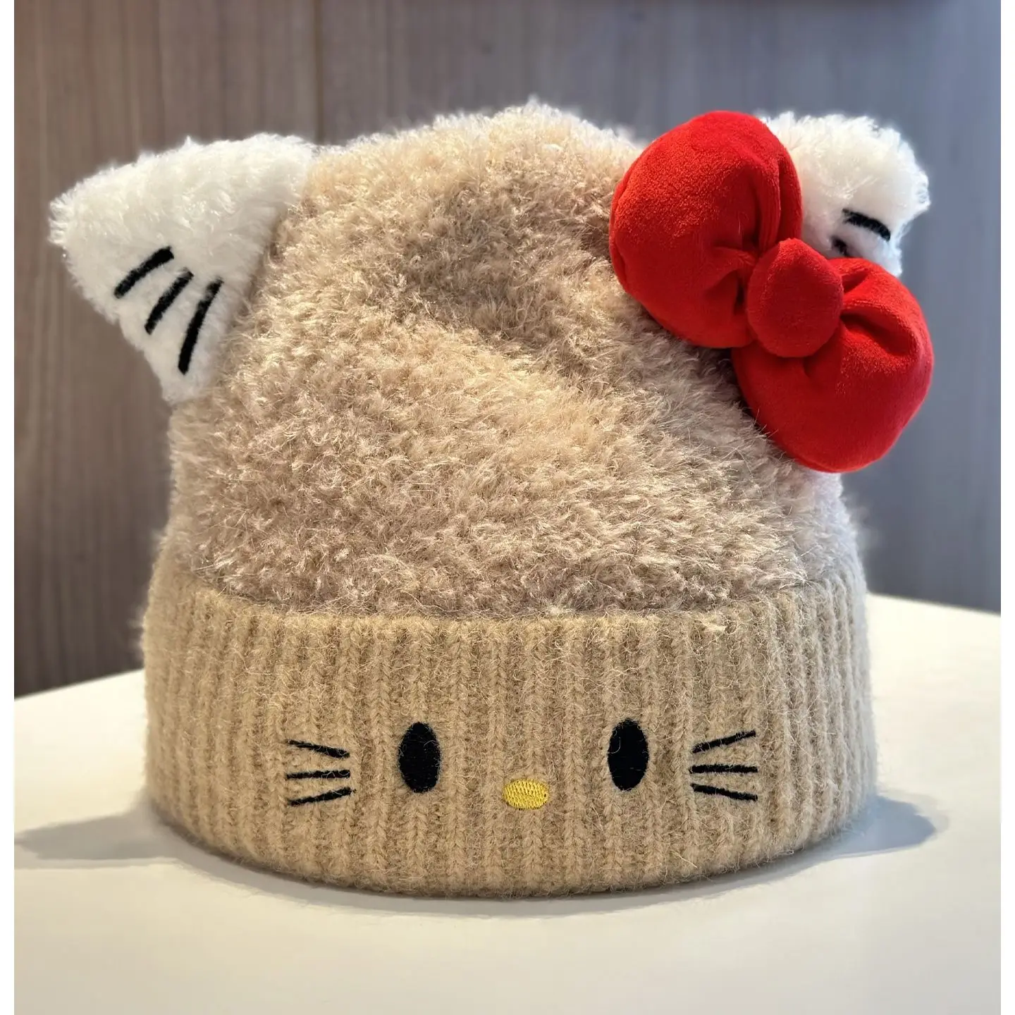 

Sanrio Hello Kitty Girl hat winter cartoon keep warm By age kawalii Plus velvet sweet Plush hat Korean version bowknot gift Y2K