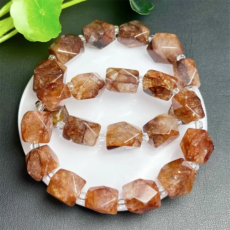 17-18MM Natural Red Fire Quartz Hematoid Freeform Bead Bracelet Women Fashion Lovers Strand Jewelry Holiday Gift 1PCS