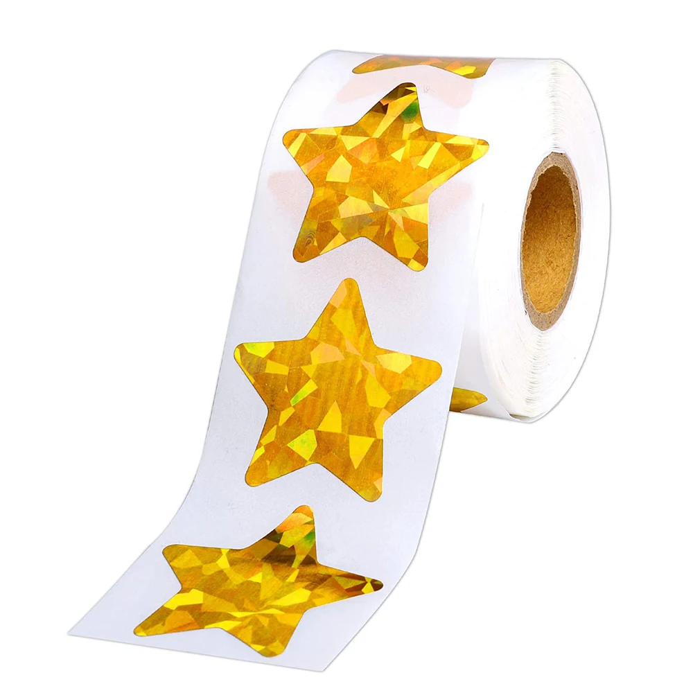 500Pcs/roll Holographic Gold Star Stickers for Kids Reward Foil Star Stickers Labels for Wall Crafts Classroom Teachers Supplies