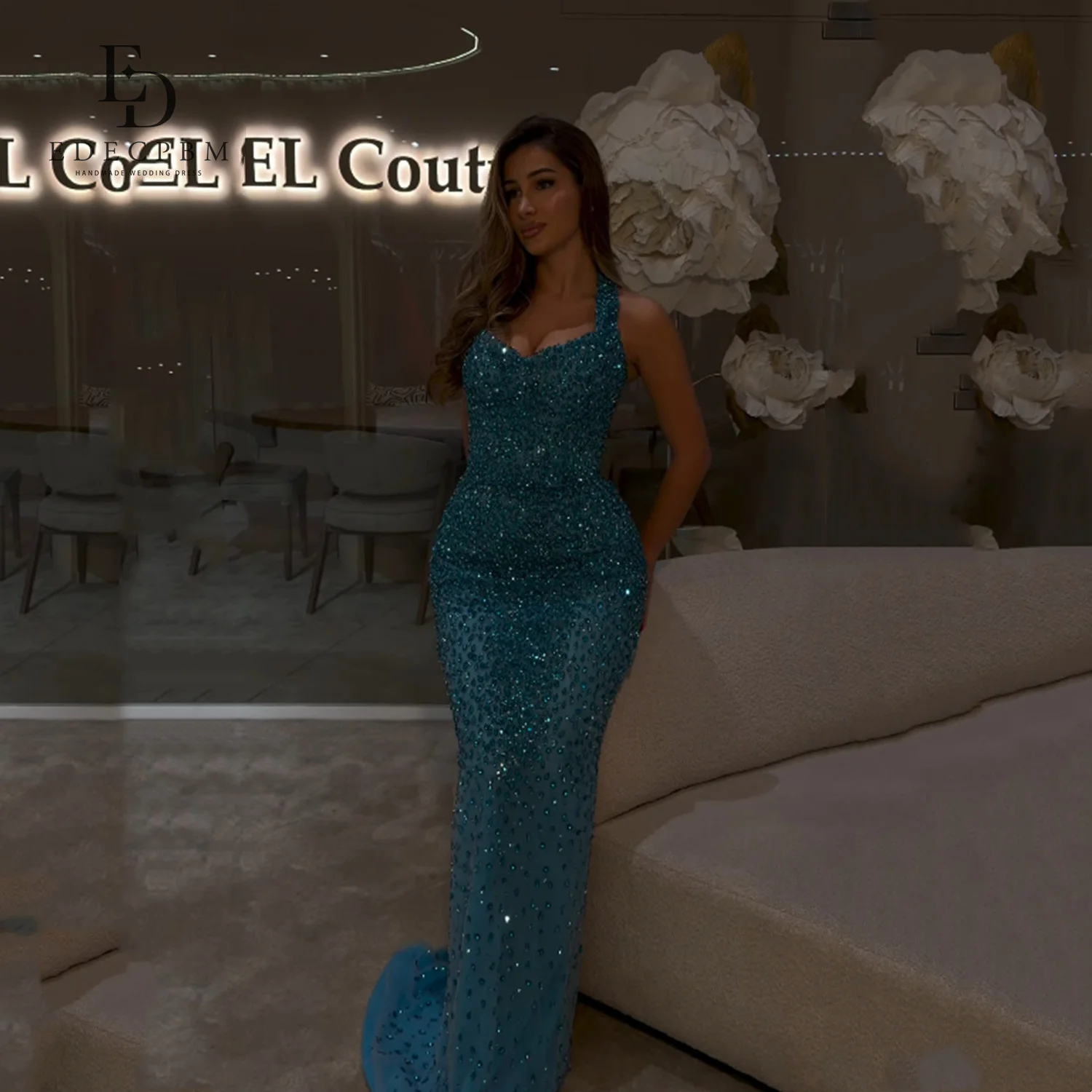 

EDECPBM Mermaid Luxurious Women's Evening Dresses for Special Occasions Diamond Jewelry Prom Dress Customized Green Luxury