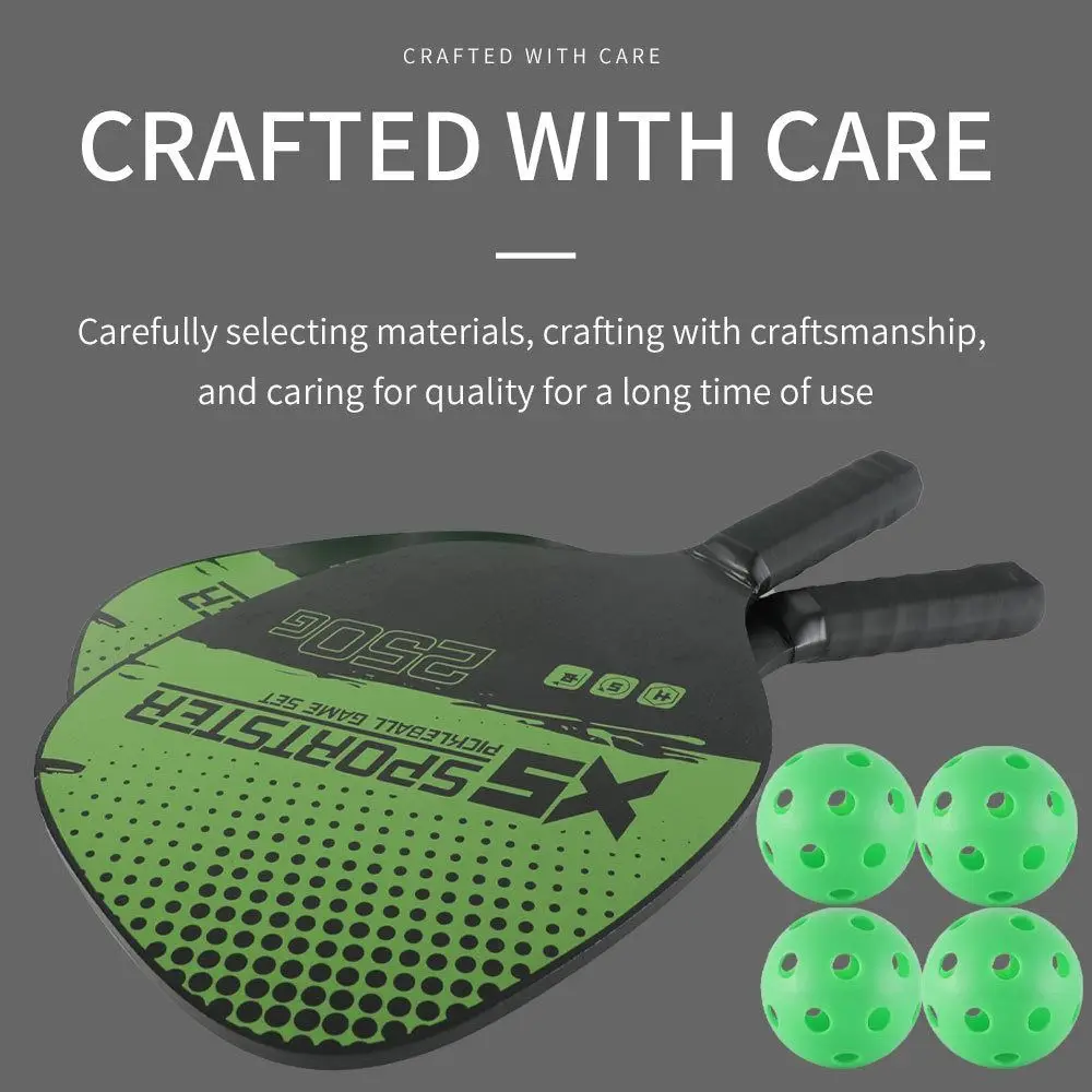 2pcs/set Wooden Pickleball Rackets 4pcs Pickleball Balls Green Pickle Ball Equipment with Bag Beginner Pickleball Paddle Set