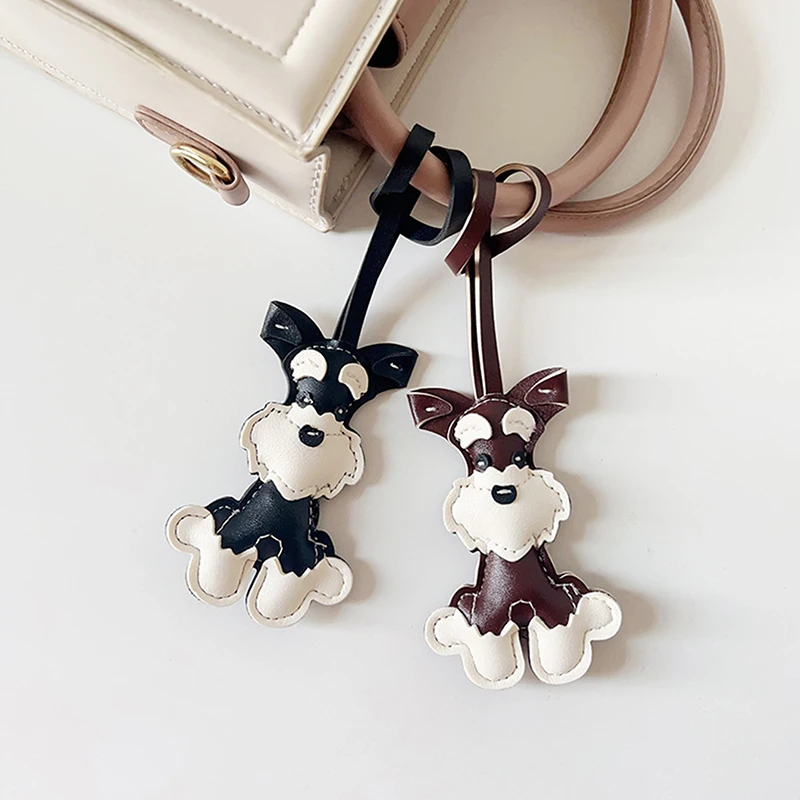 Fashion PU Leather Dog Puppy Pendant Keychain Cute Animal Keyring Women Bag Charm Handbag Hanging Decoration For Girl Gifts