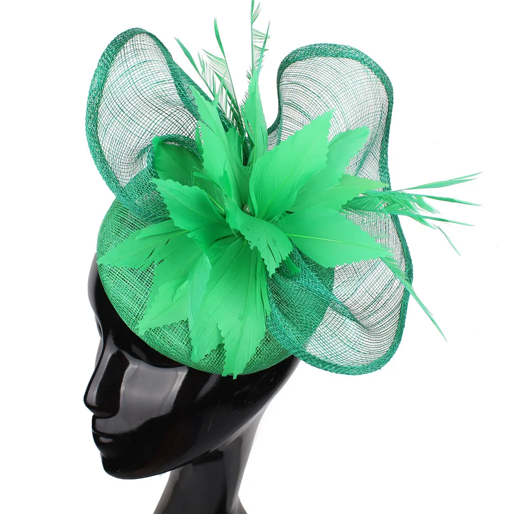 

Green Fascinator Nice Feather Flower Sinamay Fascinator Hat Craft Wedding Occasion Church Hat Millinery DIY Hair Accessories