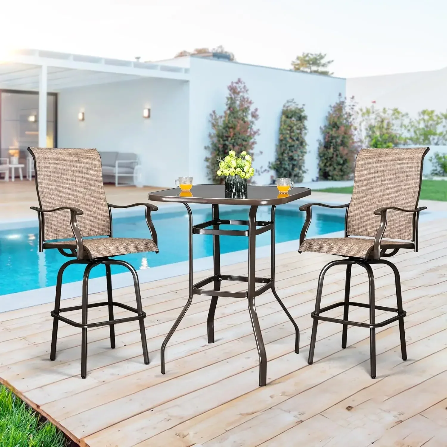 Outdoor Patio Bar Height Table, 40.5’’ Height High Top Outdoor Table for Patio, Backyard, Poolside and Garden (Brown)