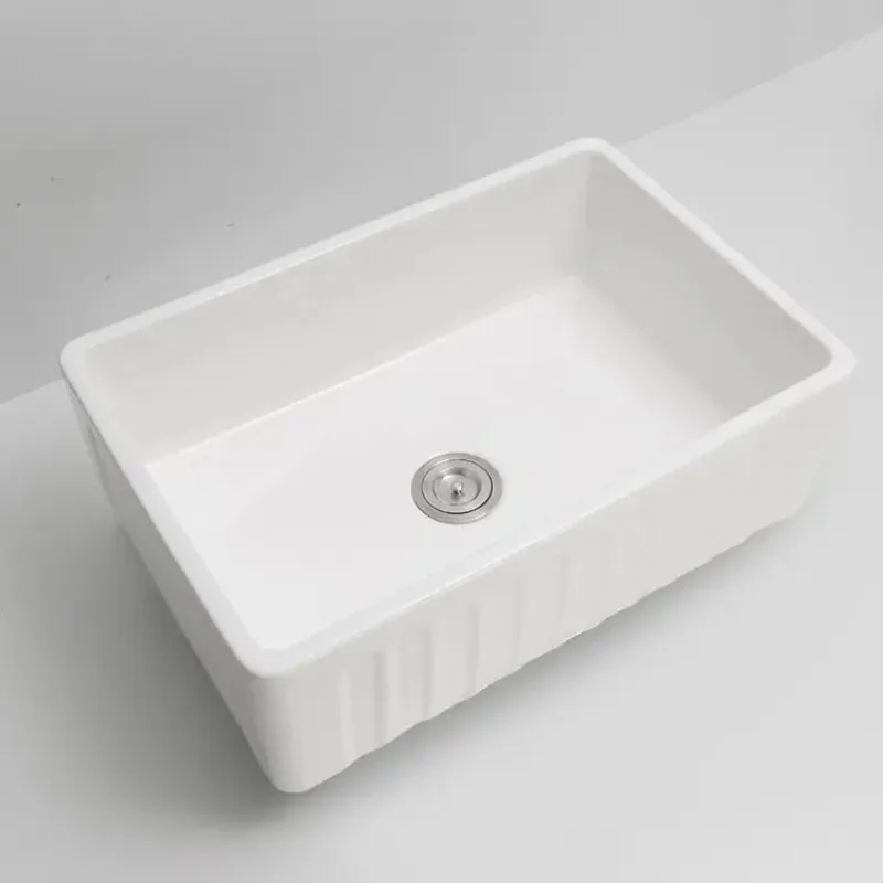 24 inch Rectangular Kitchen Sink Ceramic Farmhouse Single Bowl White Basin Fashion Kitchen Equipment