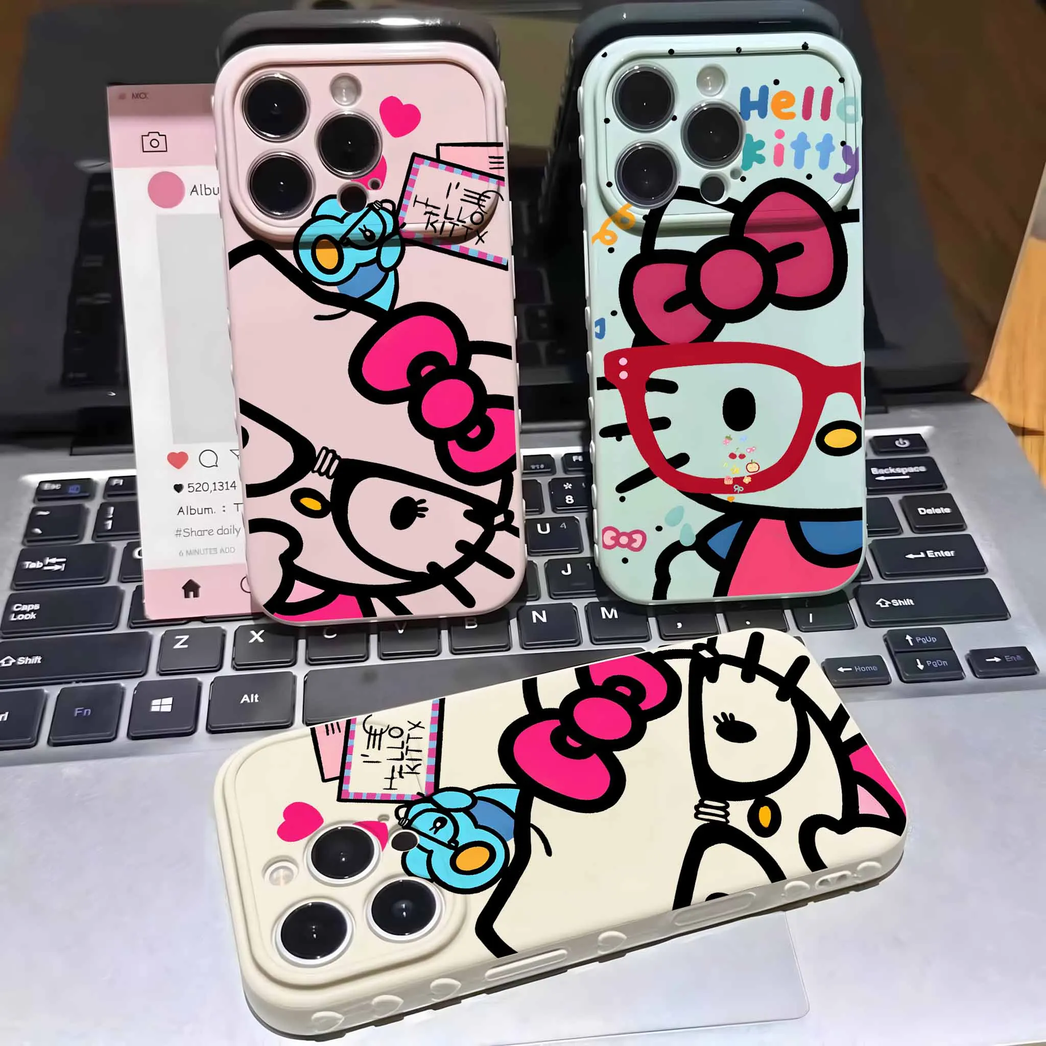 Sweet H-hello-Kittys For Apple iPhone 17 16 15 14 13 12 Mini 11 Pro Max Bubble Heart Cover Funda Silicone Soft Capa Phone Case