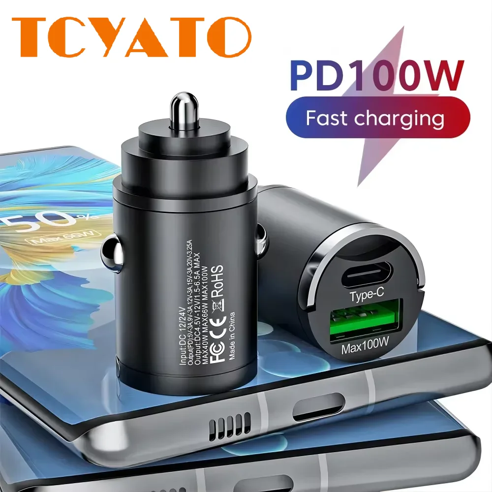 

TCYATO 100 Вт Mini Pull Ring Автомобильное зарядное устройство PD Быстрая зарядка USB Type C Автомобильное зарядное устройство для телефона Адаптер для iPhone 15 Xiaomi Samsung Huawei