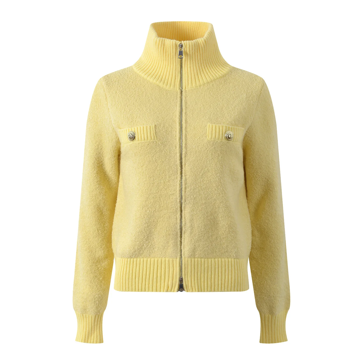 เสื้อคาร์ดิแกนถักไหมพรมคอสูงแบบมีซิปคู่ ให้ความอบอุ่น สวมใส่สบาย เหมาะสำหรับฤดูใบไม้ร่วงและฤดูหนาว แฟชั่นสำหรับผู้หญิง คุณภาพพรีเมียม