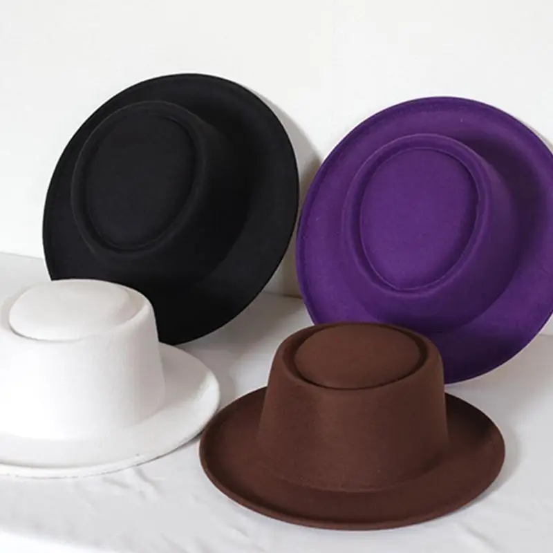 652F قبعة علوية غربية بحافة واسعة، قبعة فيدورا هدية لصديقك، قبعة قصيرة الحافة