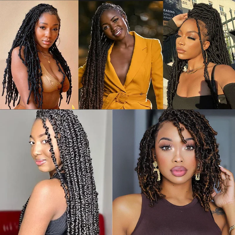 1 Pak Locs Kupu-kupu Rajutan Sintetis Boho Locs Kupu-kupu Tertekan Rambut Rajut Dewi Kepang Kupu-kupu Palsu dengan Ujung Keriting