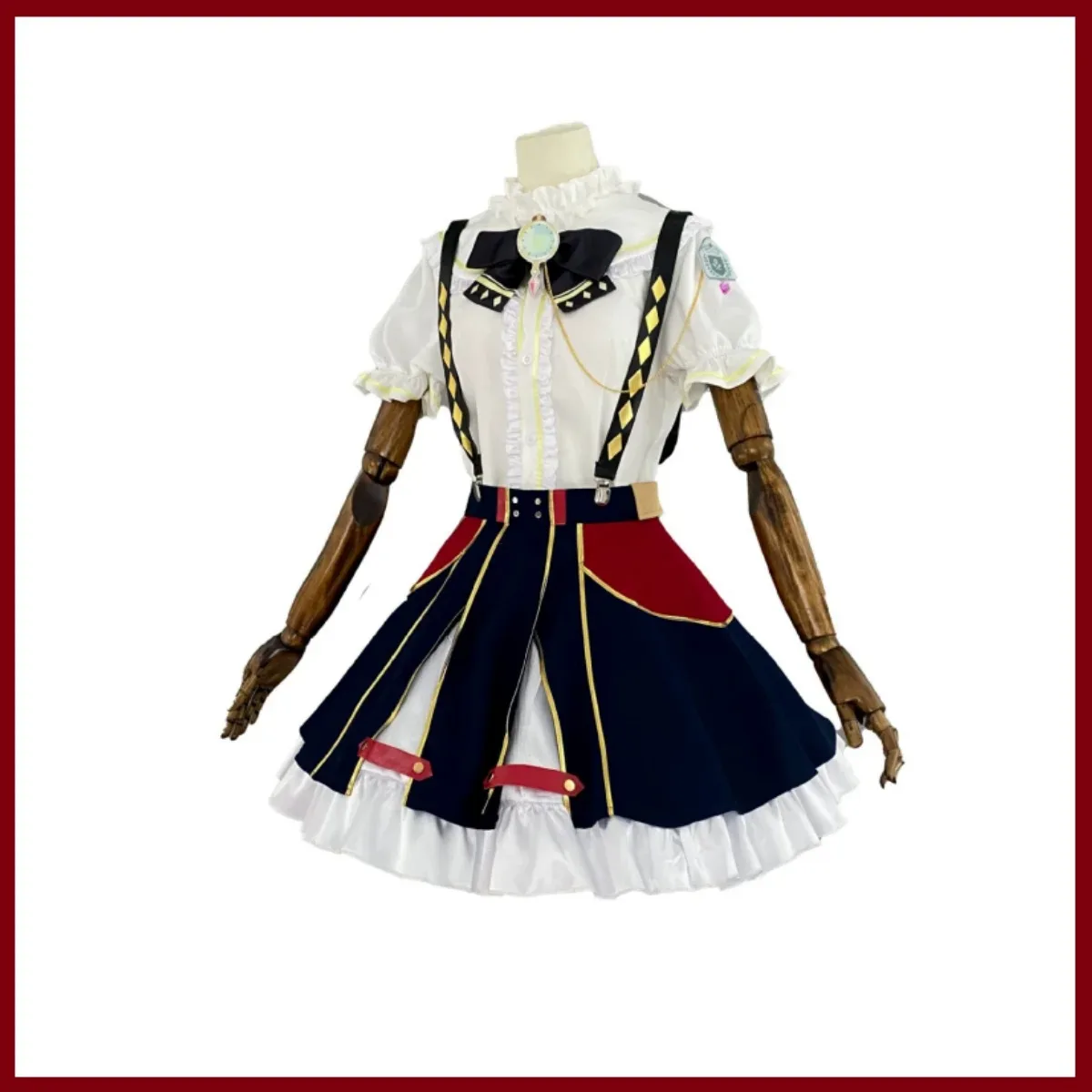 أنيمي الظاهري YouTuber Ace Taffy تأثيري حلي VTuber النمط البريطاني زي مدرسي قميص فستان بحزام شعر مستعار لطيف كرنفال البدلة