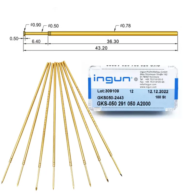 

100PCS INGUN Probes GKS050 291 050 A2000/A3000 Three-sided Tip 0.78mm Spring-loaded Test Pins For Circuit Board Testing