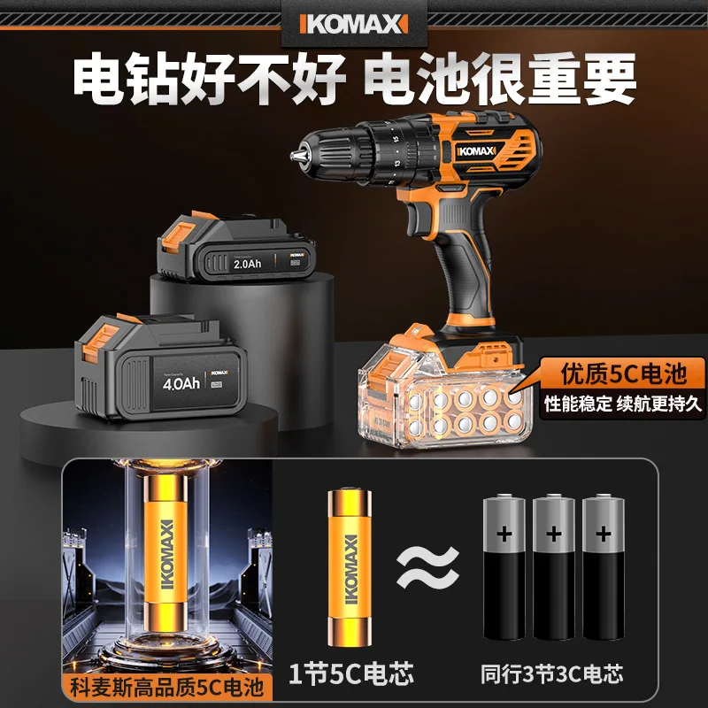 21V Cordless Impact Drill and Electric Screwdriver Kit with 2.0Ah Battery, 1500 rpm Two-Speed Power Drill for Wood, Metal and