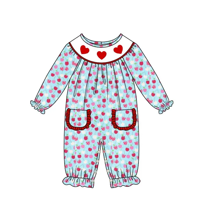 Valentine\'s Day Baby Long Sleeve T-shirt Set Round Neck French Knot  Pattern Boy Top Clothes And Red Lattice Shorts Suit Romper