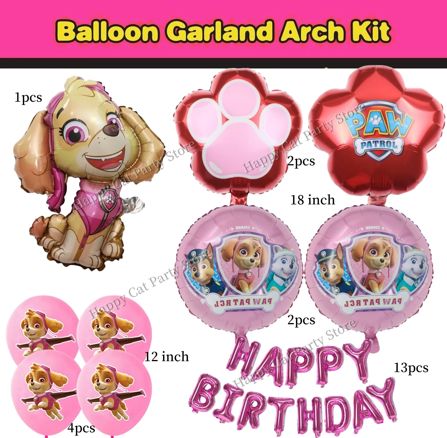 PAW Patrol Balloon Set Happy Birthday Banner Party Decor Skye Latex Balloon Foil Balloon Baby Shower Girls Favors Gift Supplies